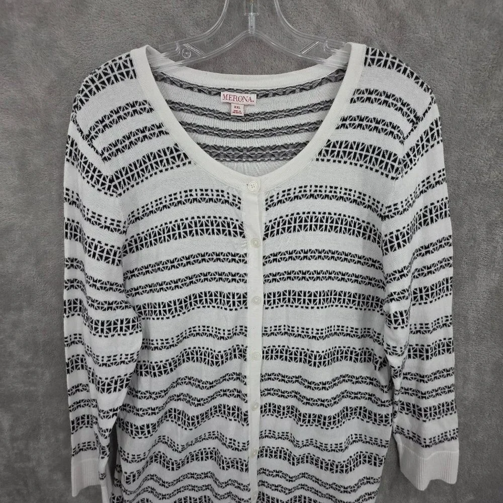 Merona Cardigan Sweater Bundle XXL Black White Grey Stripe Bling Button Up Knit